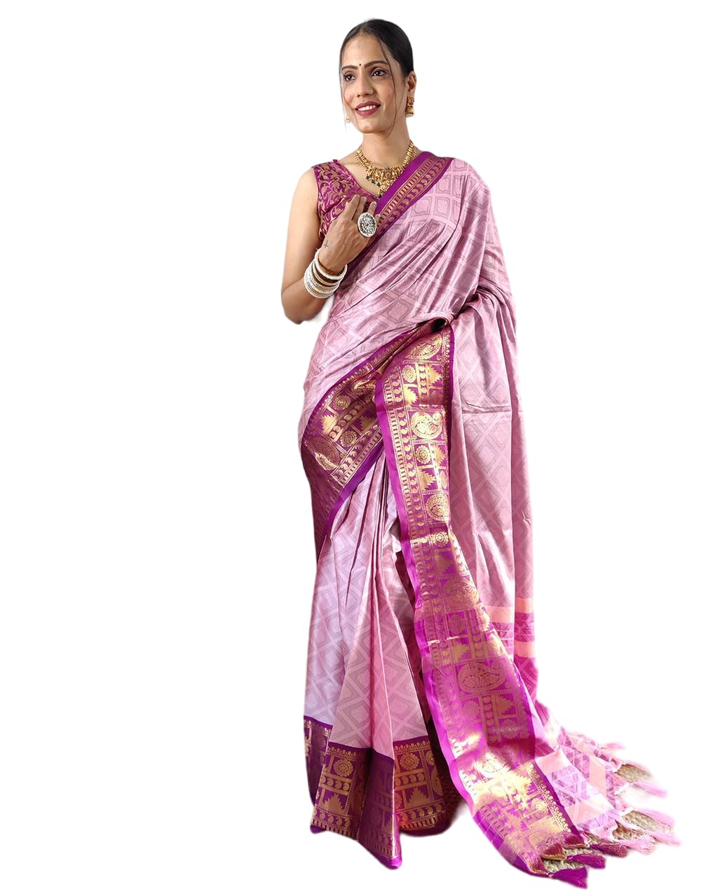 JULEE Women's Cotton Silk Jacquard Saree Prachi-Chiku-New
