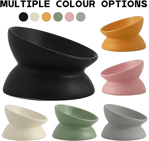 Miniatura 2 de Cuenco elevado de cerámica para gatos, cuencos de comida para gatos inclinados, de cerámica, apto para bigotes, antivómitos y reduce la carga del