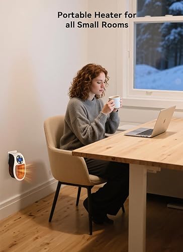 Miniatura 6 de Brightown Calentador de pared enchufable de 450 W, calentador de salida portátil con control remoto, pantalla LED transparente, calentadores de