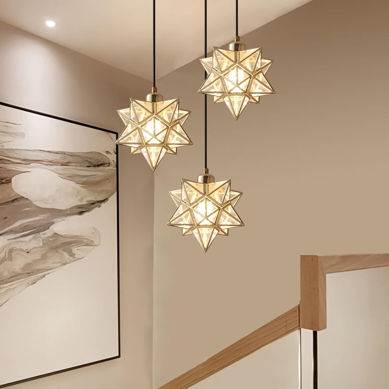 Lampe suspendue American Modern dorée pentagramme luminaire de chambre