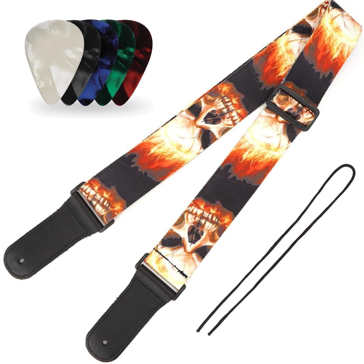 DEVICE OF URBAN INFOTECH Guitar Strap Belt for Acoustic & Electric Guitar Adjustable Buckle Guitar Strap Modern Design Guitar Belt For Acoustic/Bass/Electric Guitars (Fire skull)