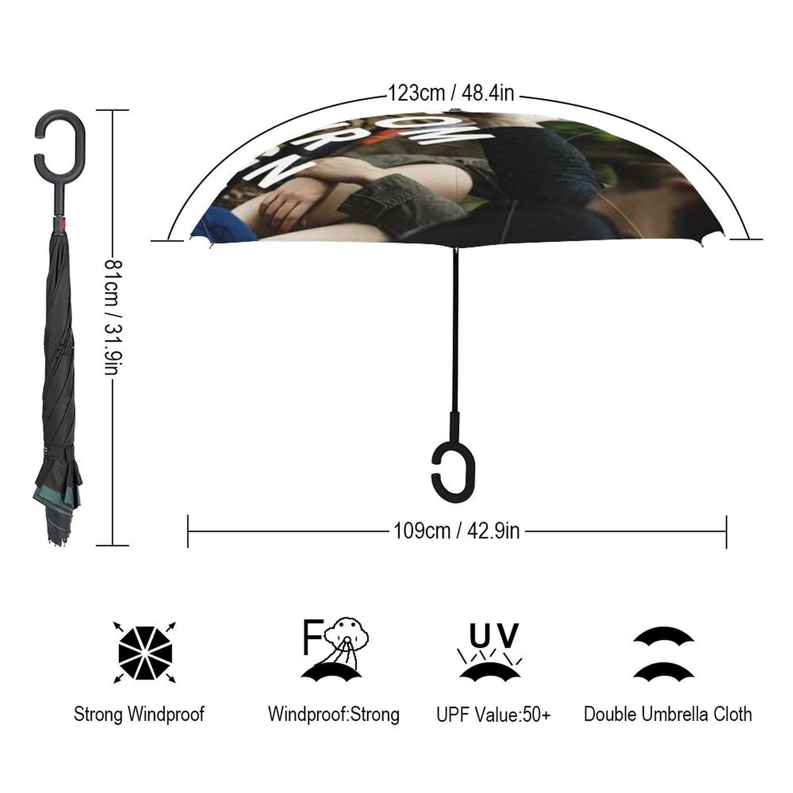 personalizados PARAGUAS grande invertido,Gran Paraguas Plegable con Apertura Automática, a Prueba de Viento, Parasol Anti-UV, construcción de doble capa, mango en forma de C, para mujeres y hombres