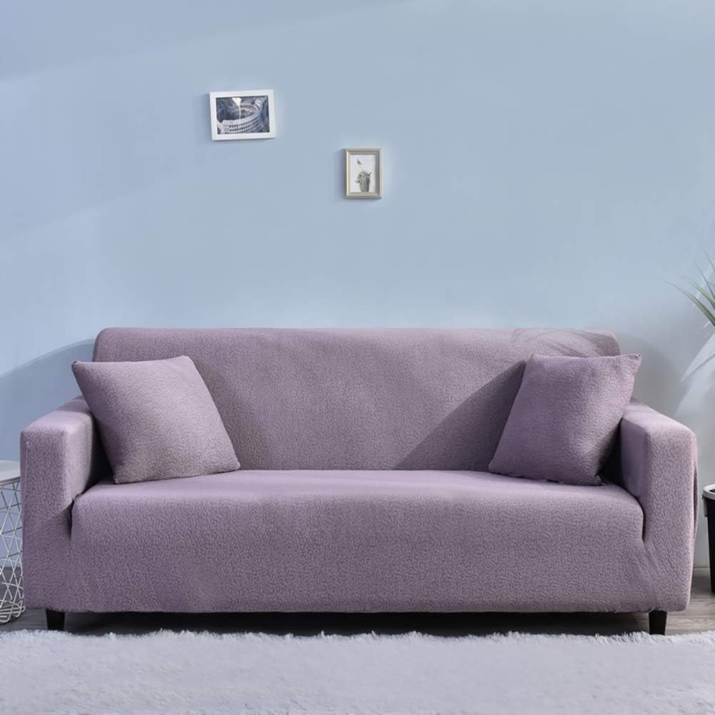 Waterproof Solid Colors Sofa Slipcover, Armchair Loveseat 1/2/3/4 Seater Elastic Seersucker Non Slip Cushion Covers, Durable Wear Resistant Furniture Protection Light Purple 92-118"