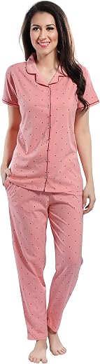 AERINOR Cotton Night Suit for Women Girls | Women's Cotton Printed Night Suit Set of T-Shirt &amp; Pyjama, Night wear Dress, R...
