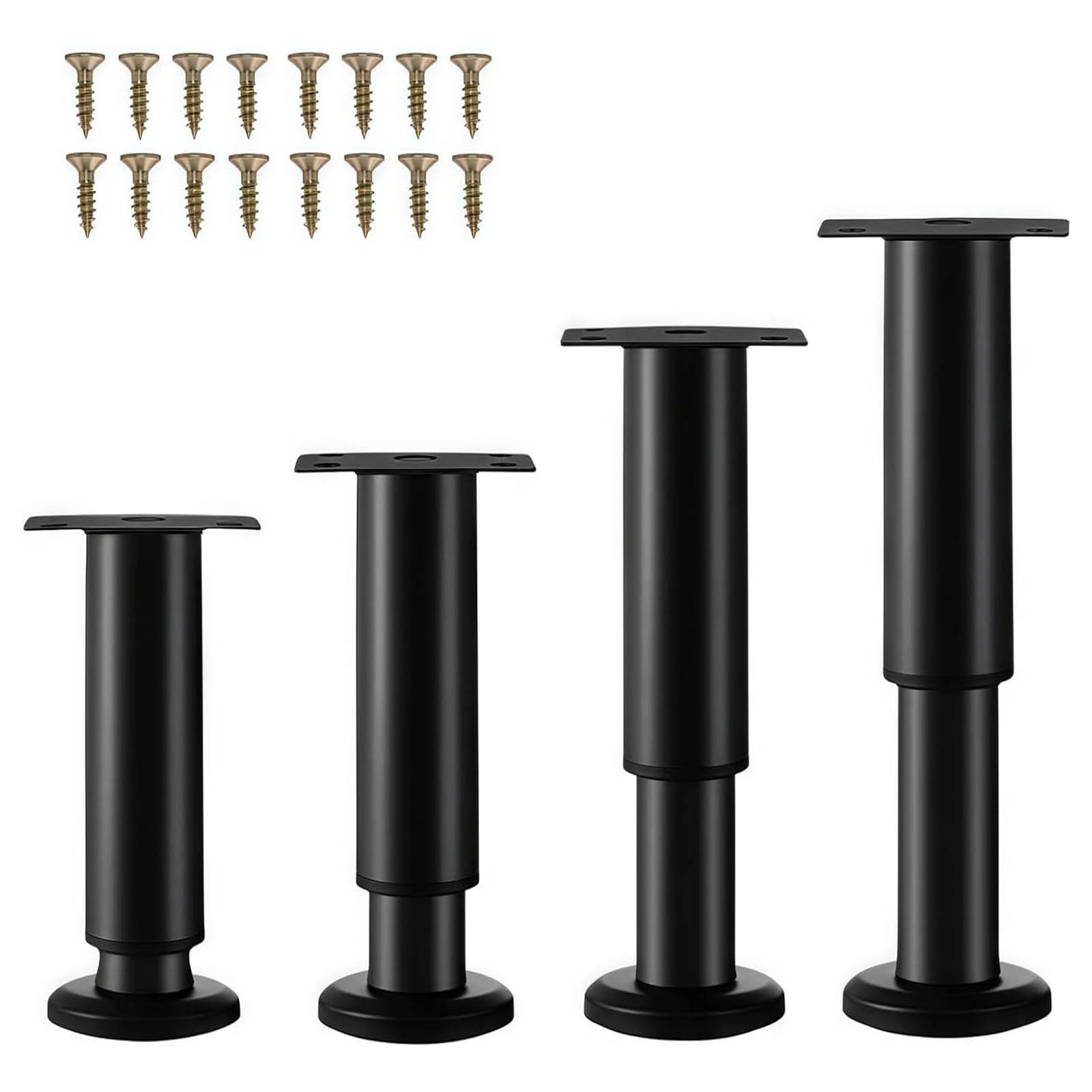 XHMAXE 4 Pcs Adjustable Furniture Legs 18-30cm (7.1-11.8 Inch), Metal Heavy Duty Furniture Replacement Legs with Screws for Sagging Bed Frame, Chair, Sofa, Table, Cabinet (Black)