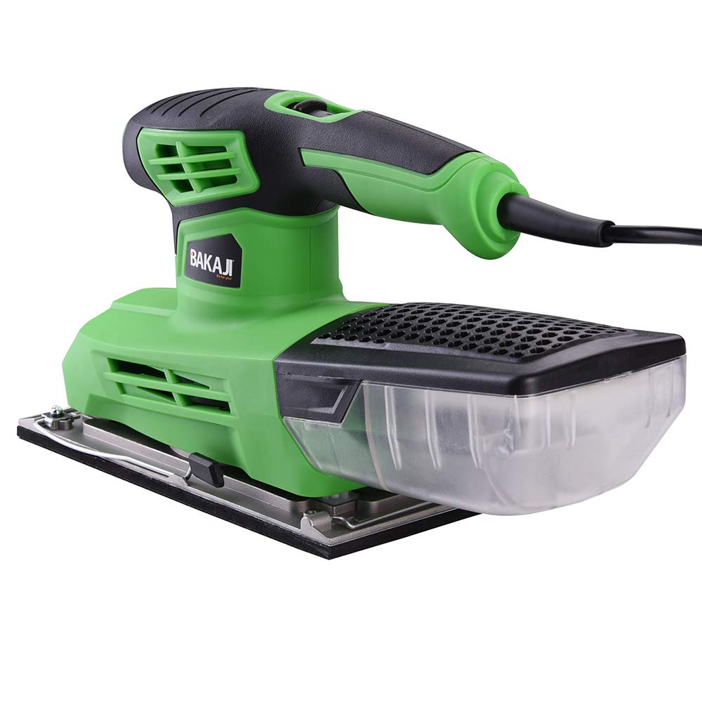 Bakaji Levigatrice Mouse Orbitale Potenza 300W Velocità Regolabile 6000-12000 rpm Aspiratore Integrato e Vaschetta di Raccolta Polvere Base Nastro 23 x 11 cm con 10 Fogli Abrasivi Inclusi