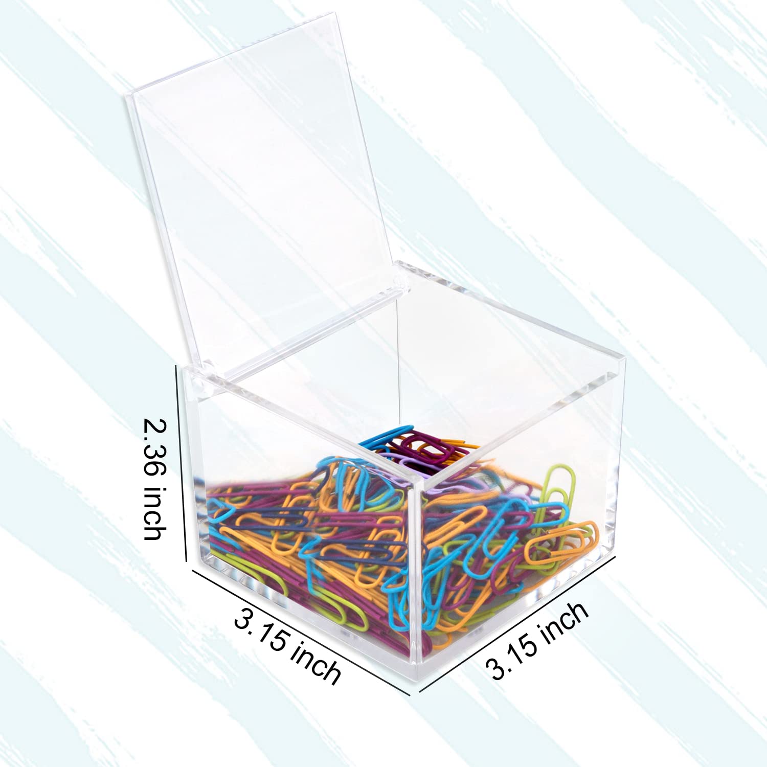 Paquete de 2 soportes de clip de papel acrílico transparente con tapa, bonito dispensador de clips de papel para organizadores de escritorio, organizador de accesorios estéticos para el cabello