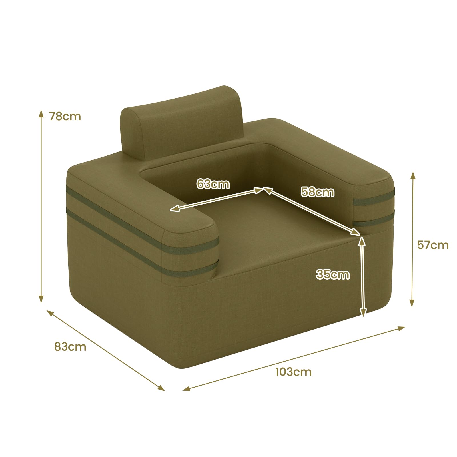 RELAX4LIFE Canapé Gonflable Convertible 1 Place, Fauteuil de Camping Gonflable Extérieur avec Pompe Portable|Sac de Transport|Sangles Latérales pour Camping, Voyages, Fêtes 176 x 84 x 81 cm