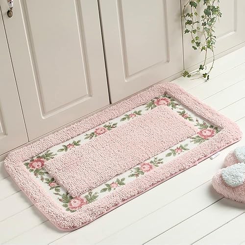 Miniatura 8 de Alfombra romántica de estilo rural con diseño floral de rosas, alfombra de área, suave, antideslizante, tapete para baño, ducha, dormitorio, sala de
