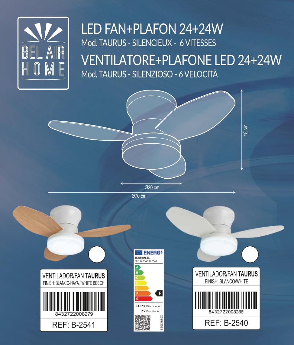 Plafondventilator Romy Met Verlichting - 127cm - 6 Snelheden Afstandsbediening Wit