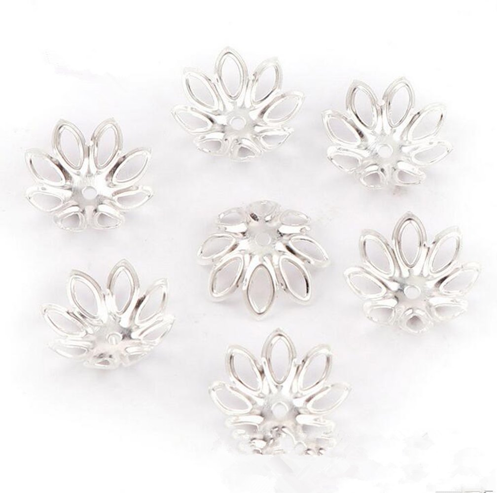 Zhiheng 500PCS 15mm Gold Tone Flower Bead Caps Hollow Flower Bead Caps For Jewelry Making silver -huatuo