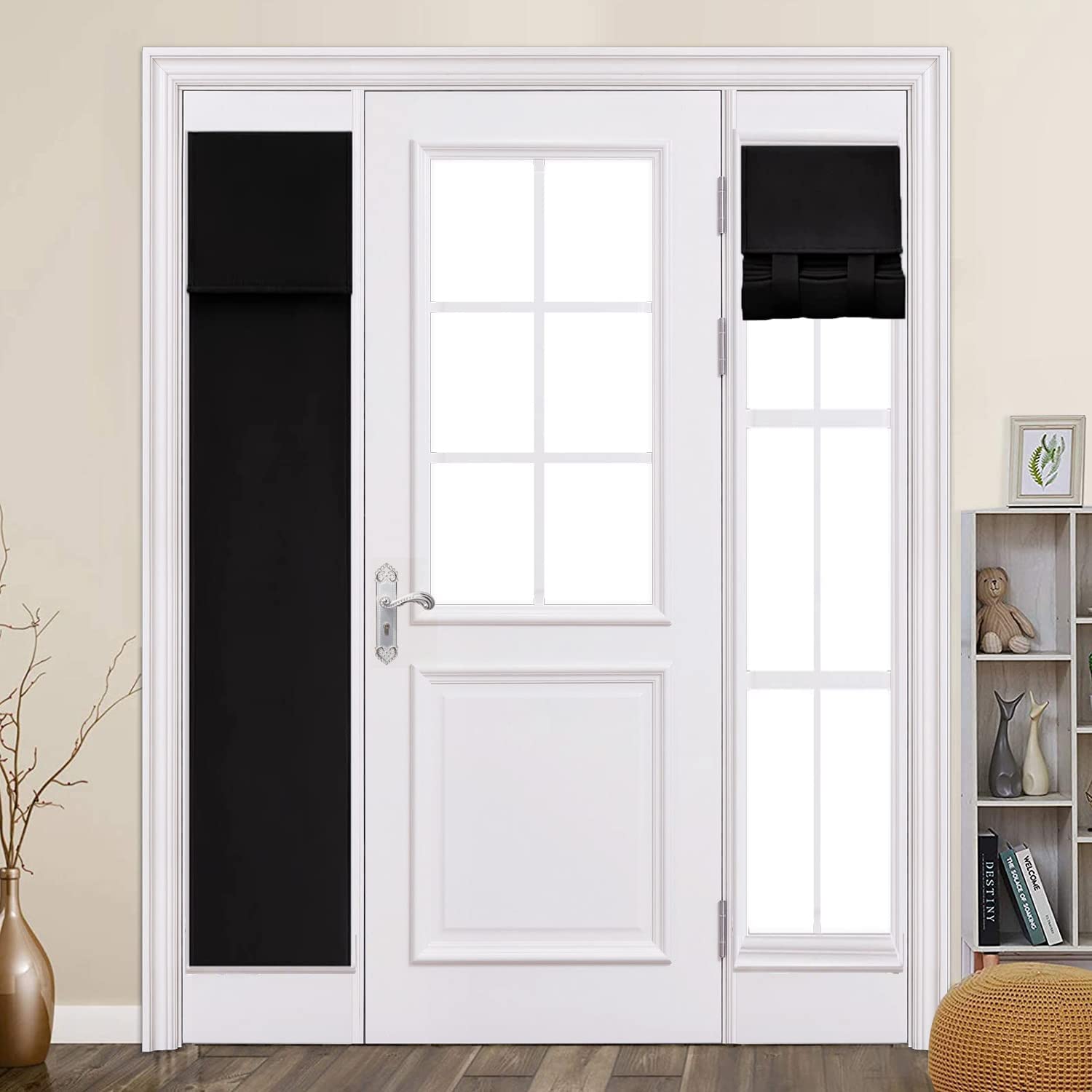ZHhan French Door Curtains Privacy Blackout French Door Shade for Glass Door Home Office,Sidelight Curtain Tie up Shade,Easy Installed 30x51cm,Black,1 Panel — image 1