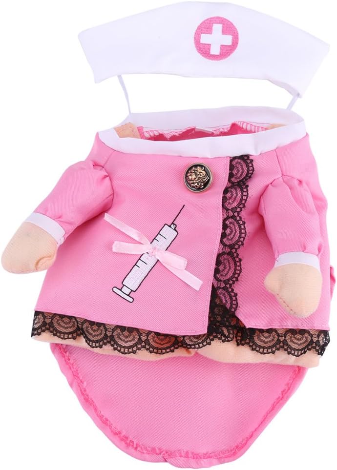 Funny Pet Puppy Dog Cat Outfit Cosplay Pink Nurse Clothes with Hat Christmas Halloween Theme Party Costume (S)