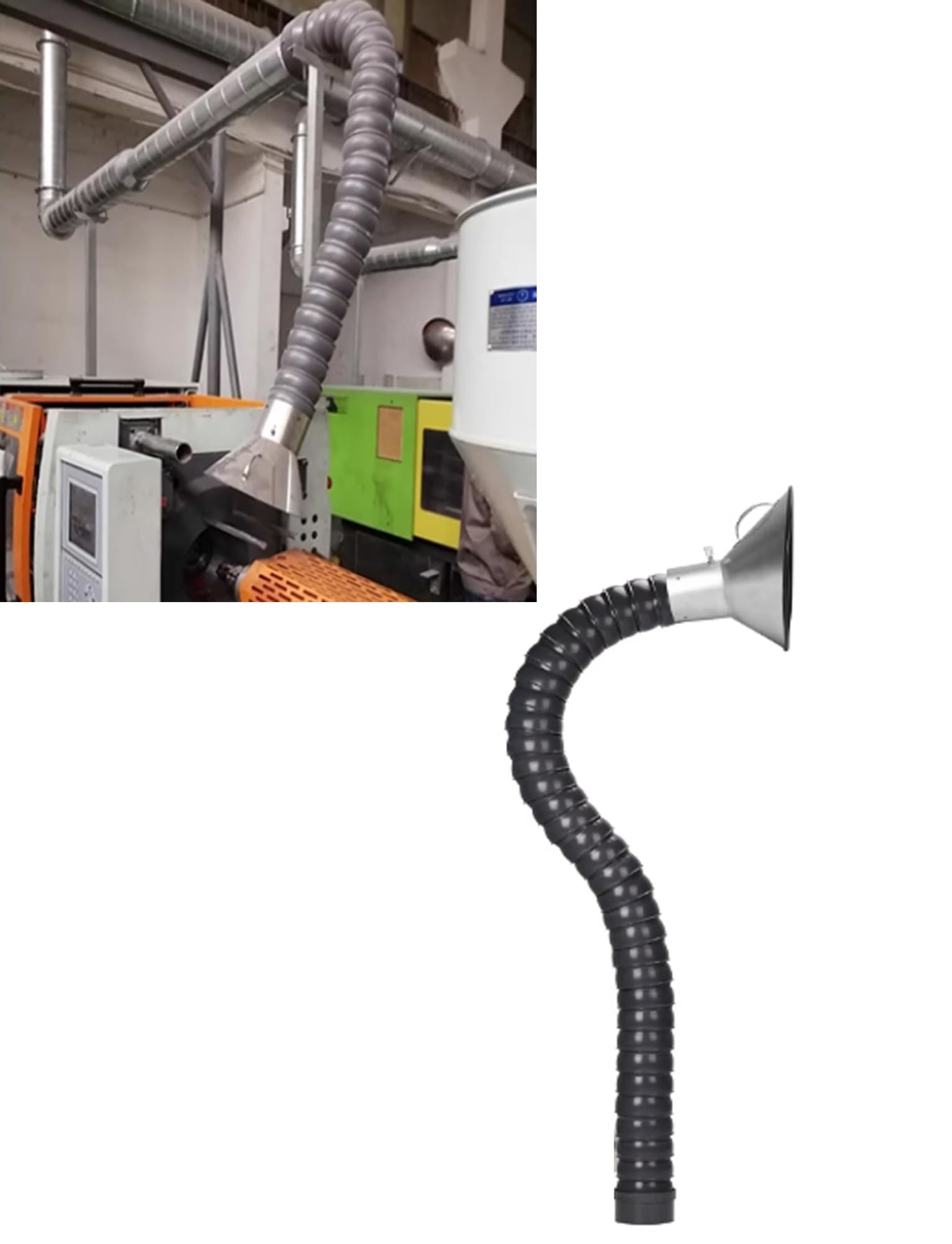 KLYDBMYT Flexible Fume Extractor Arm for Welding | Dust Collection Hose with Locking Design | Efficient Fume Removal for Workshops & Industry(6.3in/160mm,6.6ft/2meter)
