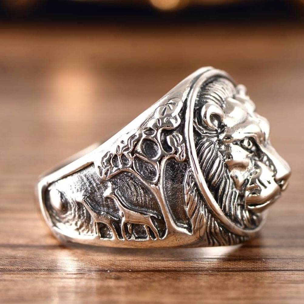 SIWAN Anillo Retro 925 Anillo de Plata Esterlina Cabeza de León Dominante Bestia Anillo Masculino1, 60mm