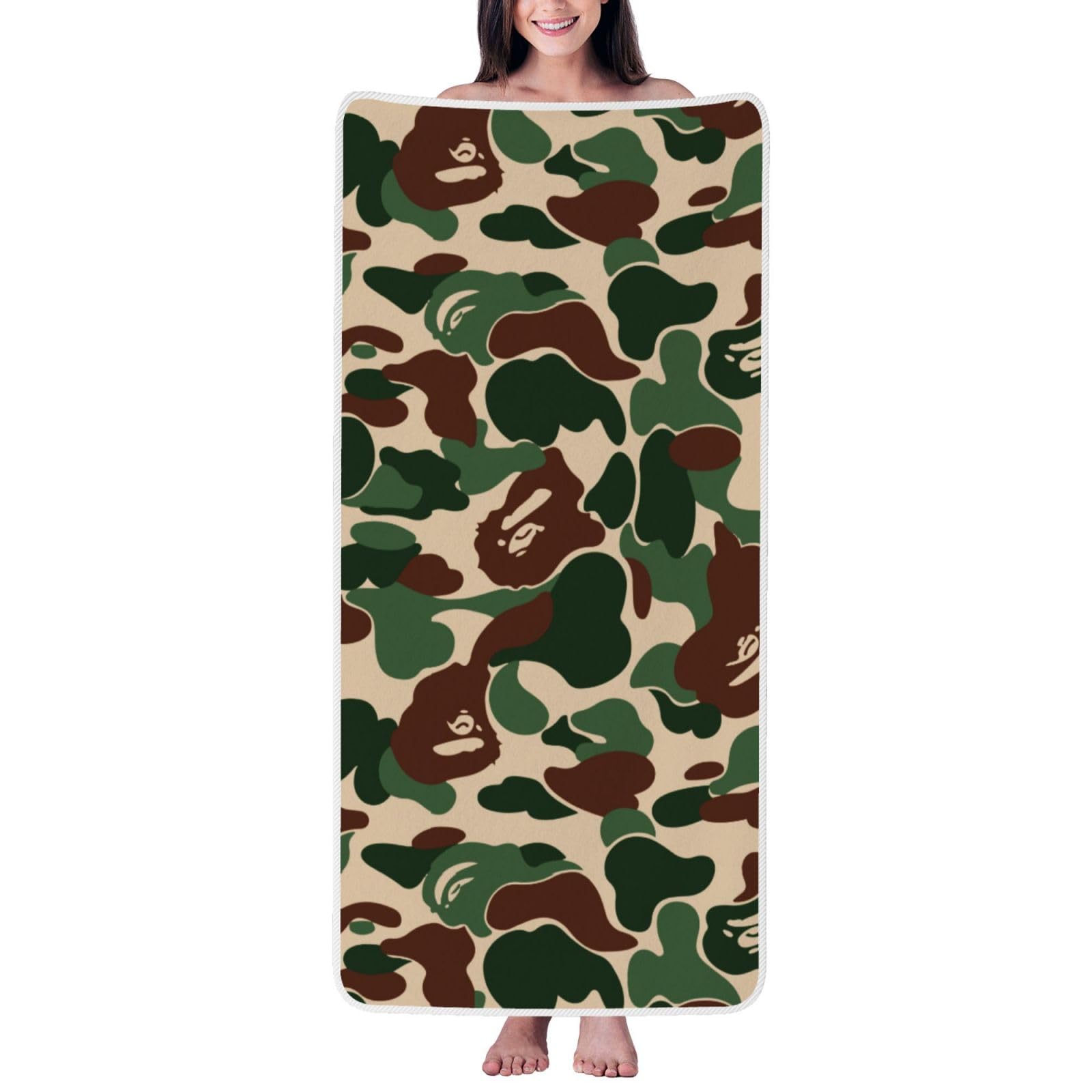 ZTPOWQA Aniaml Camouflage Green Print Coral Velvet Bath Towel For Home Gym Lounging Bathroom Spa Hotel Beach Travel