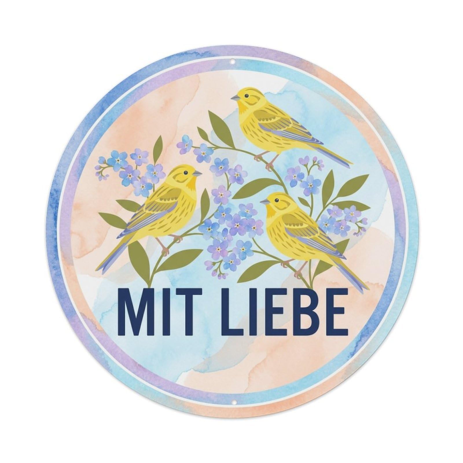 Watercolor Bird Slogan Mit Liebe Myosotis Flowers Metal Tin Sign