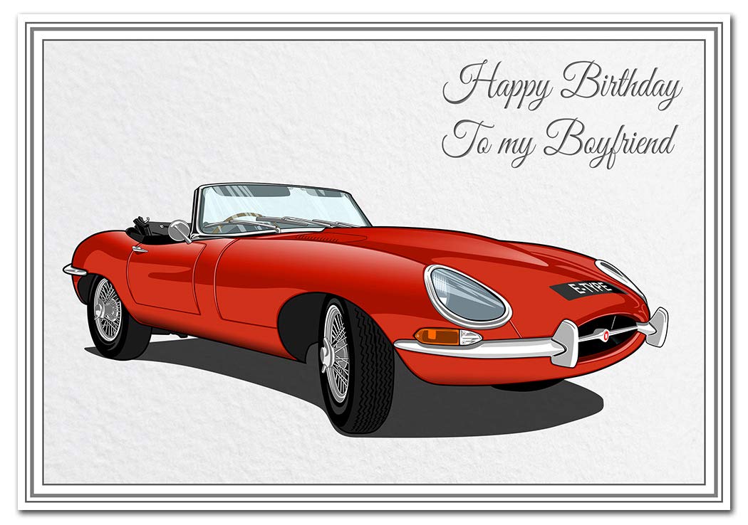 Happy Birthday Card - Men Boys all Ages - Unique Keepsake for him E-Type Jag car (Boyfriend Birthday Card)