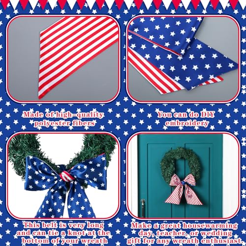 Floraltop SAI-FLORALTOP-146 2 Pcs Patriotic Wreath Sash For Front Door Decor 4Th Of July Reversible Wreath Sash Scarf Memorial Day Wreath Accessories thumb #1