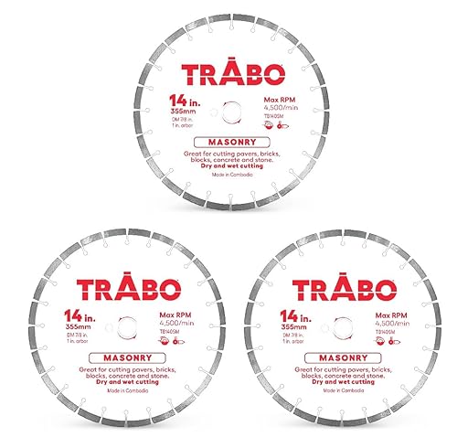 Vista 22 de Trabo Hoja de unión de diamante segmentada de mampostería de 7 pulgadas para cortar cemento, adoquines, hormigón con barras de refuerzo, piedra