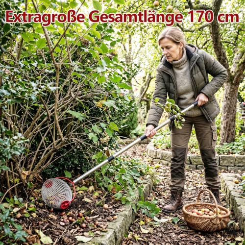 Collecteur de noix réglable - 170 cm - Avec manche télescopique - Collecteur de fruits - Collecteur de gland - Pour pommes, poires, châtaignes, fruits, noix, balle de tennis, balle de golf – vue 6