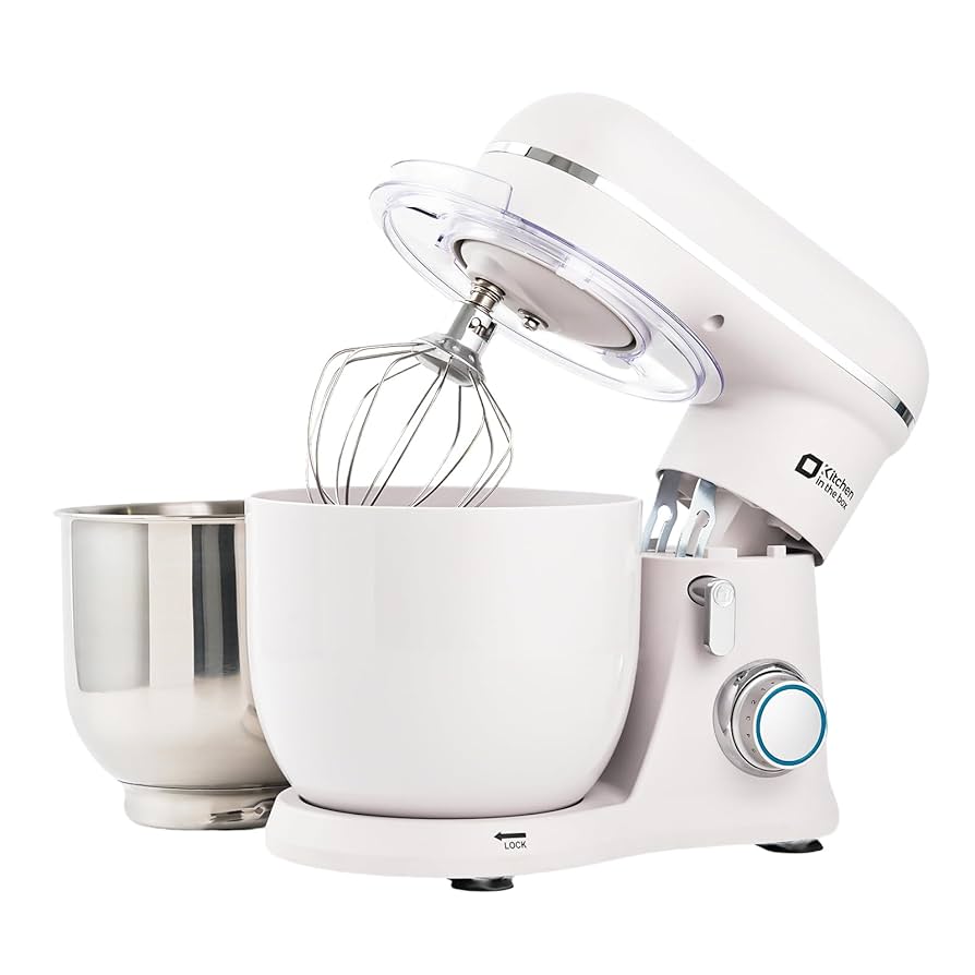 Kitchen in the Box Stand Mixer, 3.5QT Two Bowls Small Kitchen Electric Mixer, 10-Speed Portable Lightweight with Matte Finish, Egg Whisk, Dough Hook, Beater (Frost White, 3.5QT)