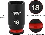 CASOMAN 13-Piece Ensemble de prises d'impact de 3/8" de longueur moyenne, 12-Point, métrique, 7mm - 19mm, CR-MO Acier, avec boîtier de rangement