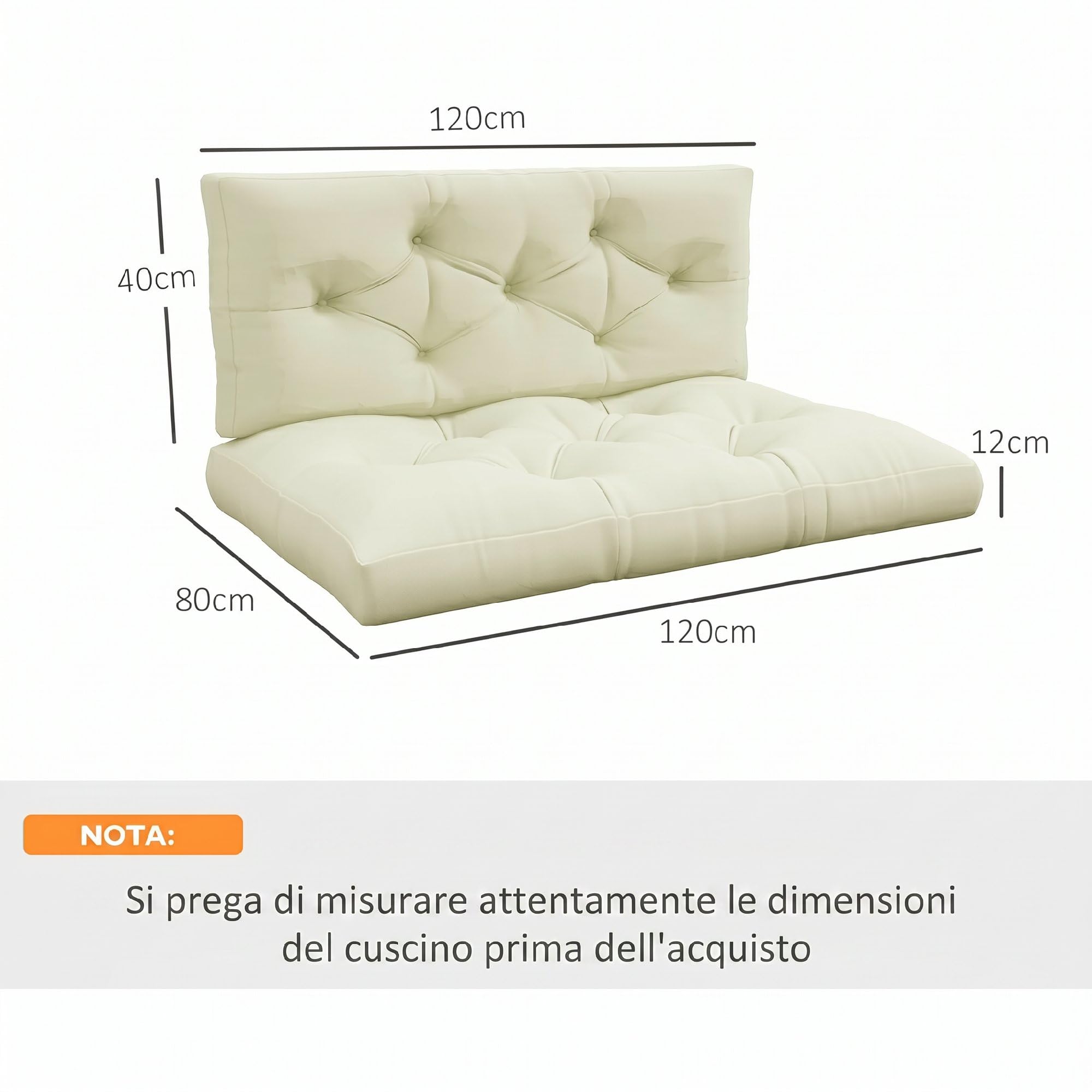 Outsunny Cuscini da Giardino Set 2 Pezzi per Schienale e Seduta con Imbottitura Spessa, Cuscini da Esterno in Poliestere per Divani e Pallet, Crema