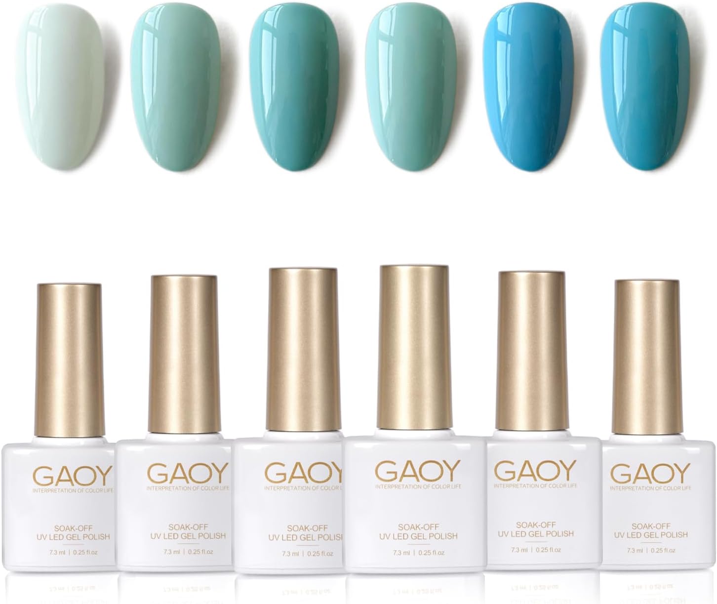 GAOY Blue Gel Nail Polish Set, 6 Colors Light Baby Blue, Soak Off UV Light Cure Gel Polish Kit for Nail Art DIY at Home