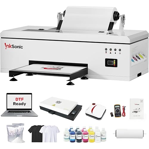 InkSonic R1390 DTF Printer, 13" DTF Transfer Machine with pre-Installed Laptop, Custom Garment Printing, Multi-Material Compatible, Direct to Film, White Ink Circulation System & Auto Clean
