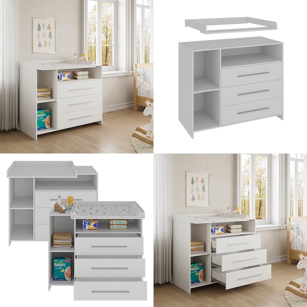 Vicco Commode à Langer Paula, Blanc, 110x93.5cm avec Plan à Langer, pour Une Utilisation Flexible comme Table à Langer ou Meuble de Rangement