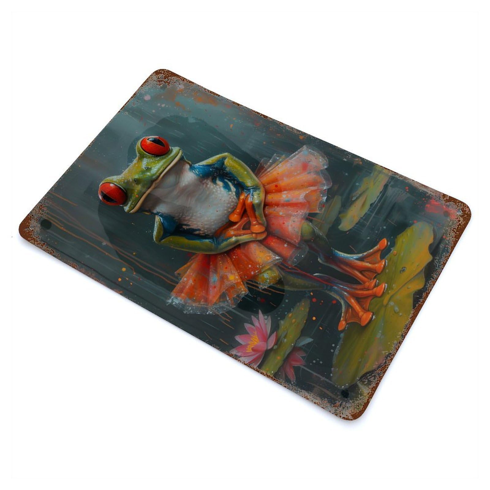 Frog in A Tutu Rusty Metal Tin Sign 11.8"x7.9", for Pub, Kitchen And Man Cave Decor, Farmhouse Wall Decor