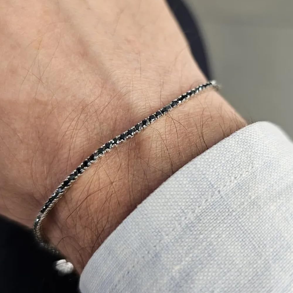 Bracciale Motociclista Tennis Uomo con Pietre di Zirconia Cubica Idea regalo Compleanno per lui Finitura in Oro Bianco Argento 925 Natale biker - Cofanetto con DEDICA incluso