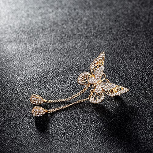 Image of Dainty Butterfly Brooch Pin with Teardrop Pendant for Women,Crystal Rhinestones Hollow Out Butterfly Corsage for Scarf Clothing Accessories