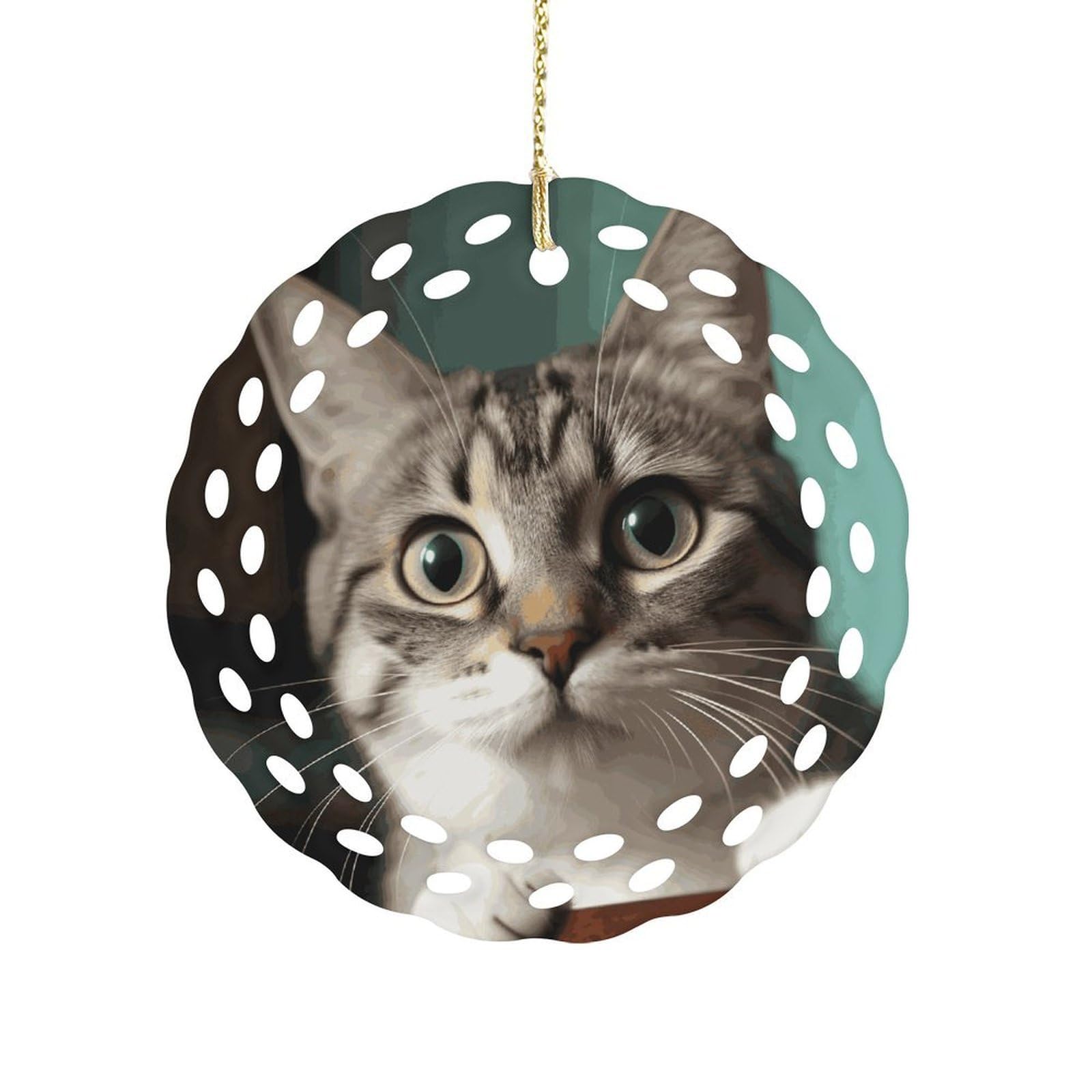 Btcowzrv Style A Curious Cat Ceramic Ornament,Round Ornaments With Hole Easy To Hang,Hanging Ornament For Wedding Party Home Window Garden Christmas Day Decor