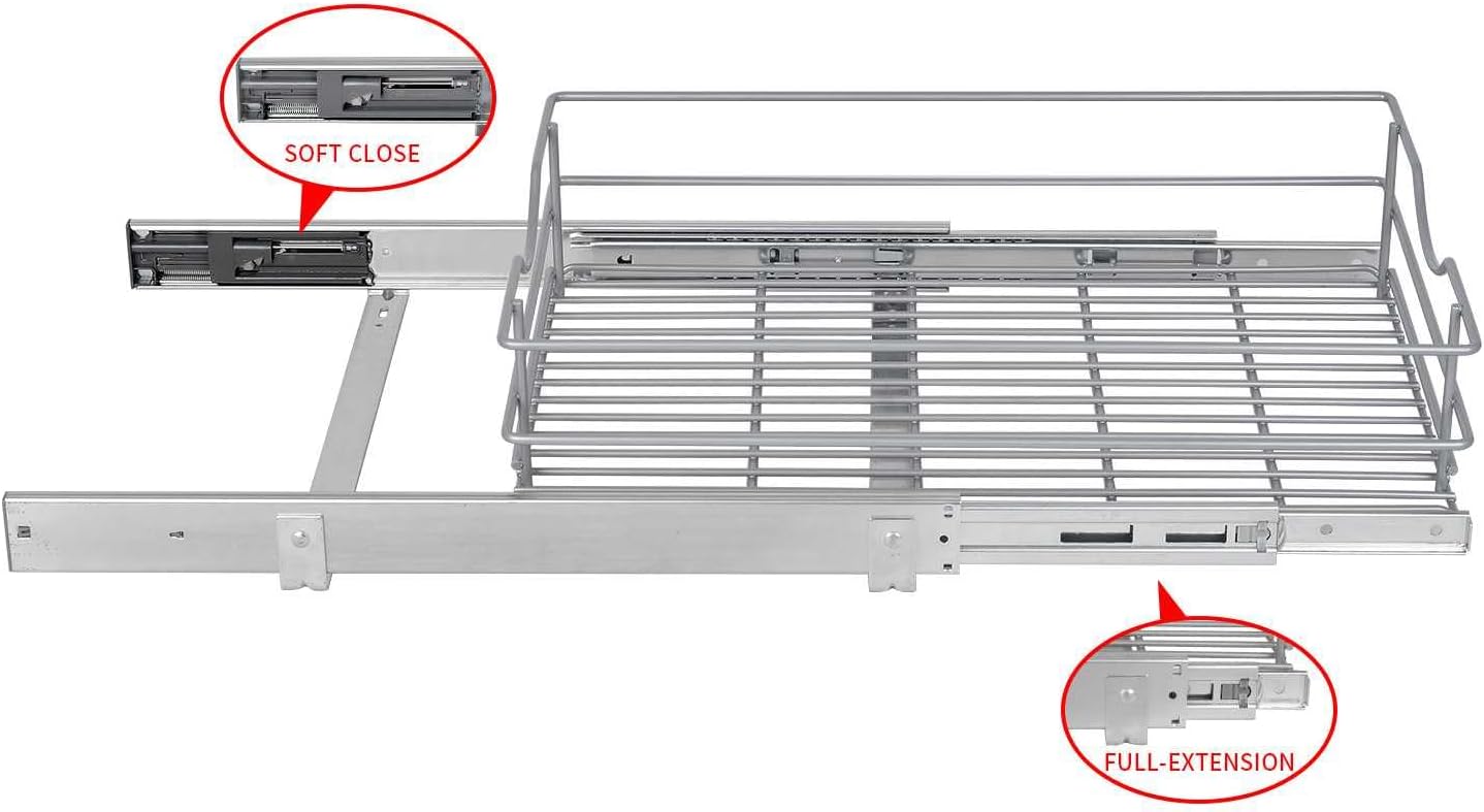 Pull Out Cabinet Organizer, (11½"W x 20" D), Soft Close Pull Out Cabient Drawer, Slide Out Cabient Organizer for pot and pan Kitchen Base Cabinet, Pantry Organization, Bathroom, Wire Basket