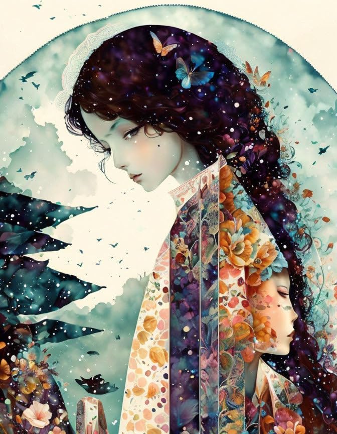 Affiche toile fille aquarelle portrait photo mural moderne 58 x 90 cm