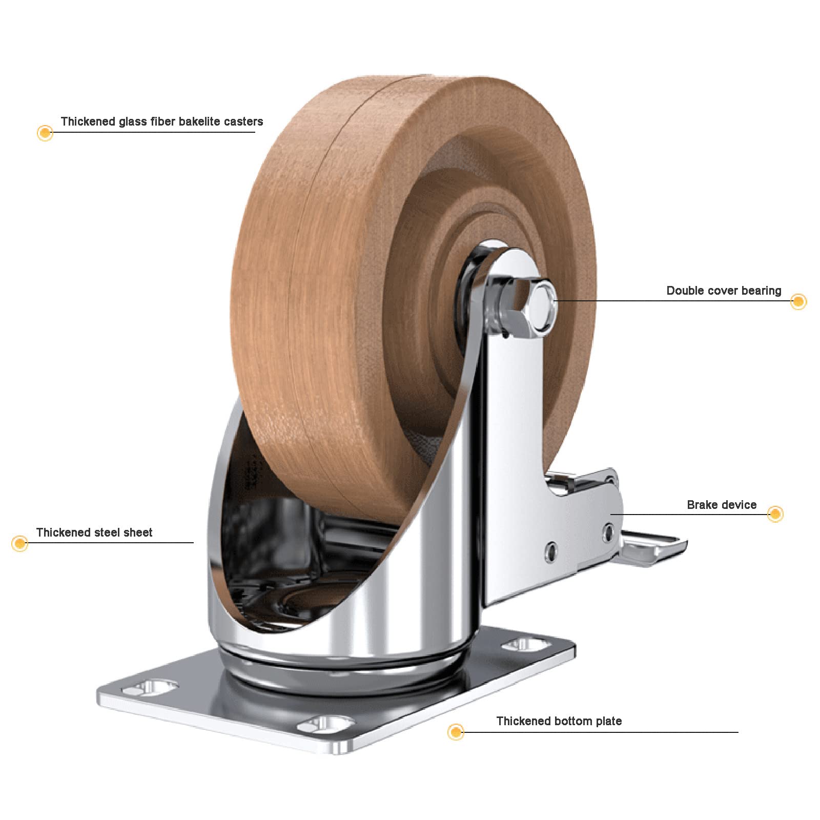 Roue Industrielle Robuste 4 Pouces Avec Frein - Roulette Pivotante 450kg Charge, Type Tout-Terrain Pour Meubles Et Chariots