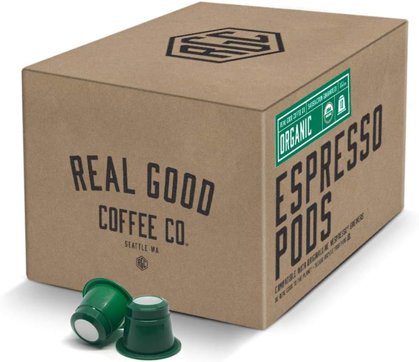 Real Good Coffee - Single Use Espresso Pods - Organic Espresso - Compatible with Nespresso OriginalLine Brewers - Recyclable Cups and Packaging - 36 Count