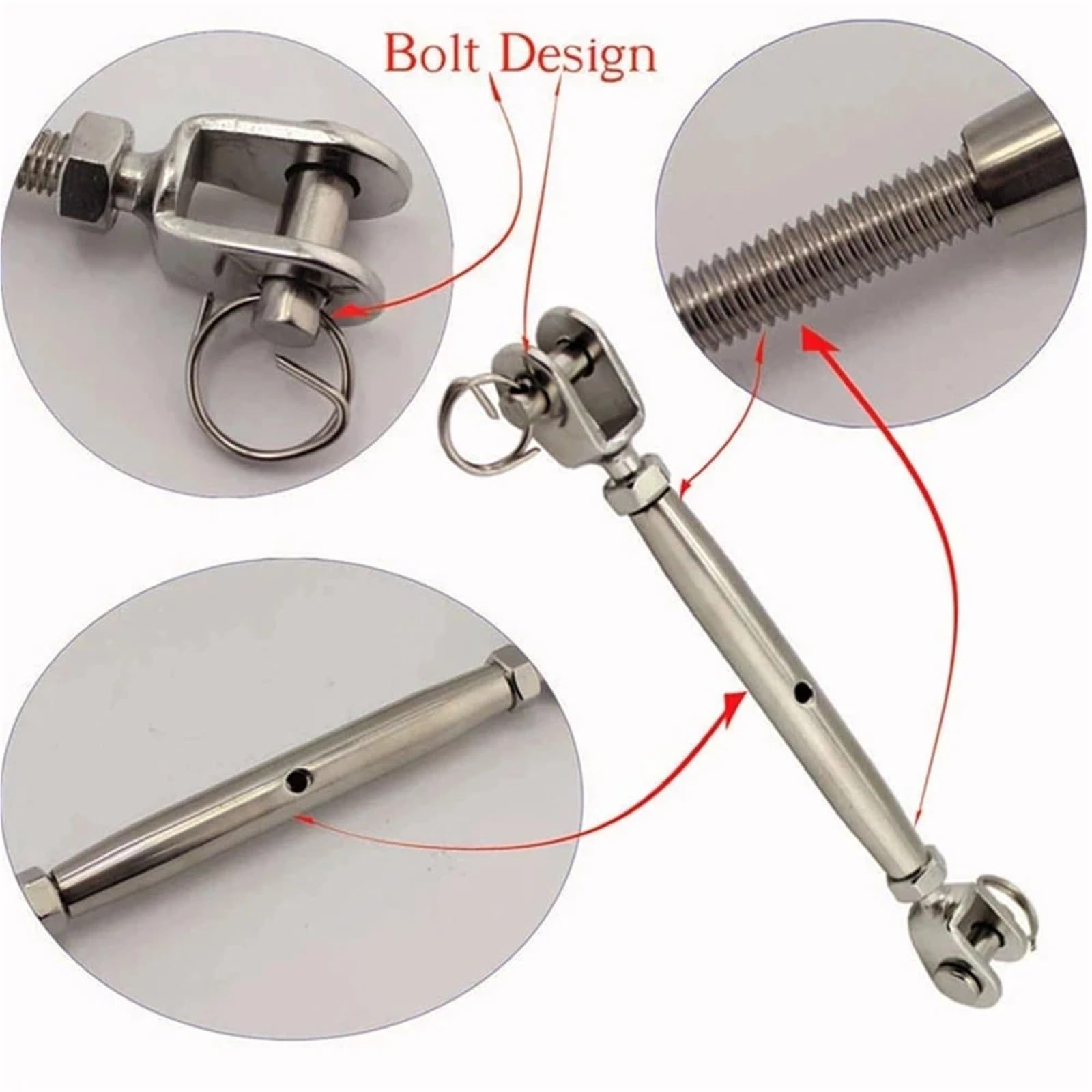 Tenditore Acciaio 5 Pz 316 Rigging in Acciaio Inox M5 M6 M8 Chiuso Mandibolare Tenditore Bulloni Viti di Fissaggio in Acciaio Inox(M5)