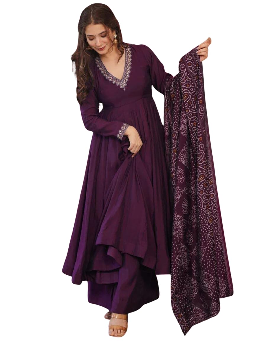 ashikta enterprise Women Purple Taara Anarkali Palazzo Dupatta Set | Embroidered Vichitra Anarkali Suit for Women | Festive Party-Wear Ethnic Kurta Set with Chanderi Dupatta(DF-1-TAARA)-picture-30
