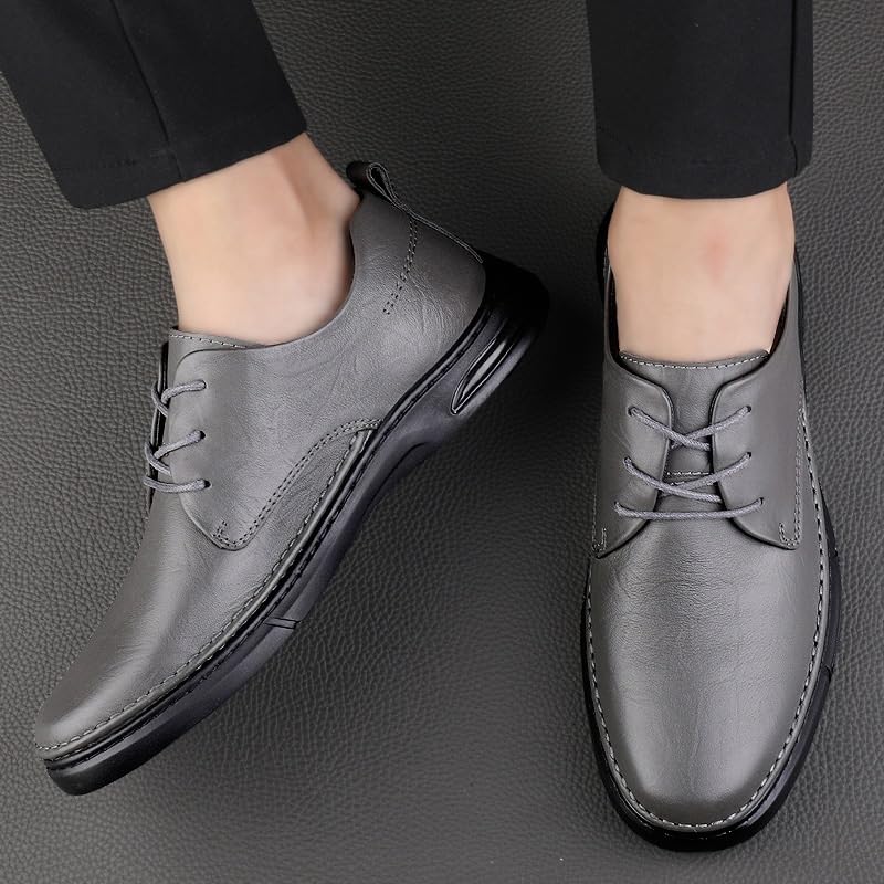 Men's Genuine Leather Oxford Shoes Men Breathable Wedding Fashion Loafers Shoes Casual Business Tuxedo Derby Shoes(Gray,7)2
