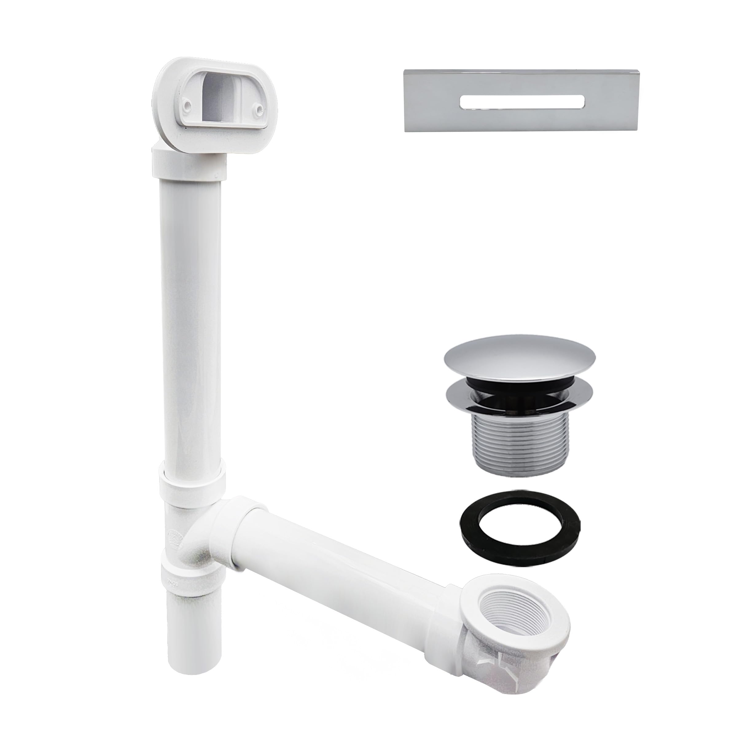 Westbrass A493244LD-26 48,3 cm SCH. 40 PVC-Badeab- und Überlauf-Montage mit Spitzen-Ablaufstopfen und linearer Überlaufblende, verlängertes Wannenablauf-Set, poliertes Chrom