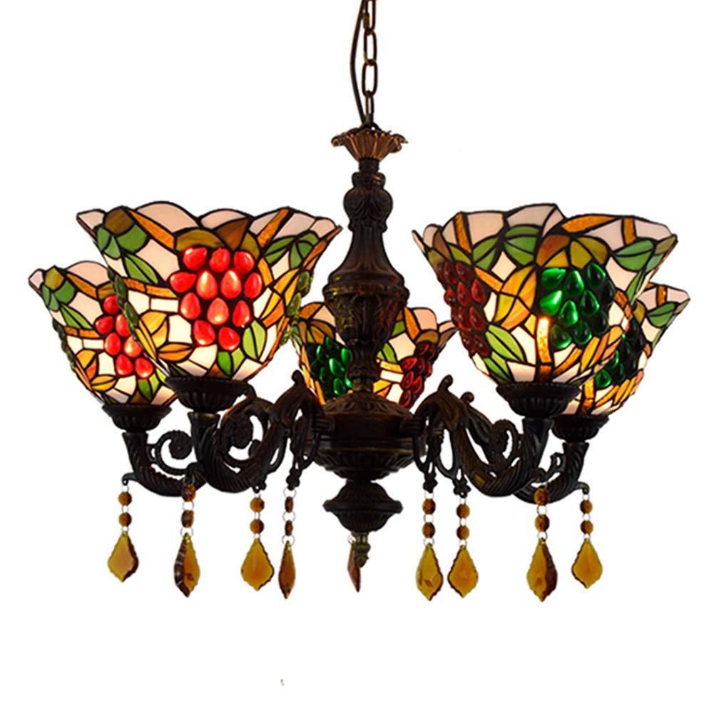 HPTHLY Ceiling Pendant Light Fixture 24" Tiffany 5 Chandeliers Rural Grape Flower Glass Chandelier Restaurant Pendant Lamp Cafe Bar Living Hanging Light