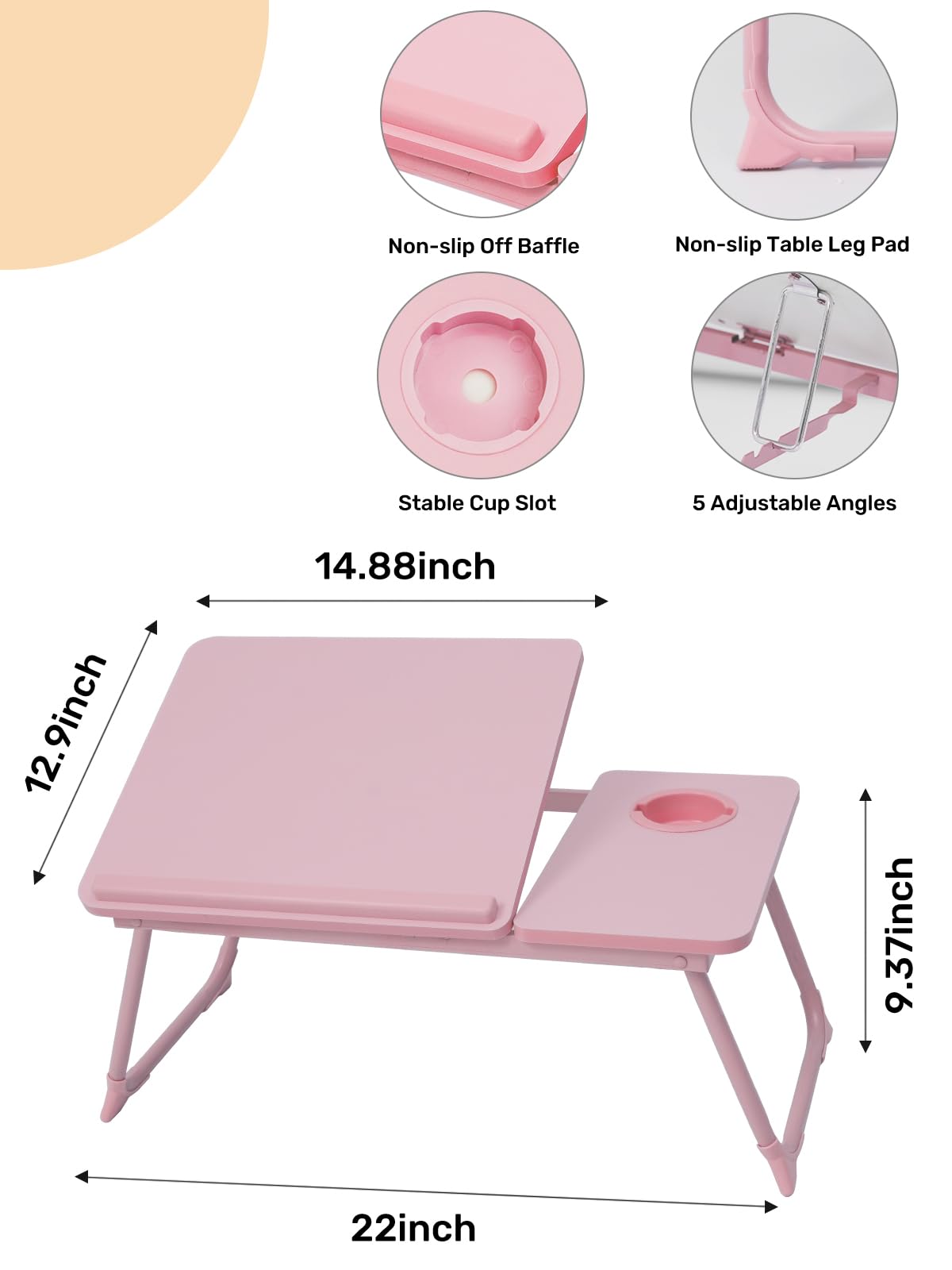 Scrivania per divano/divano/pavimento, scrivania da letto regolabile a 5 angoli con gambe pieghevoli e portabicchieri, tavolino leggero per scrivere/mangiare/leggere, supporto portatile per laptop per