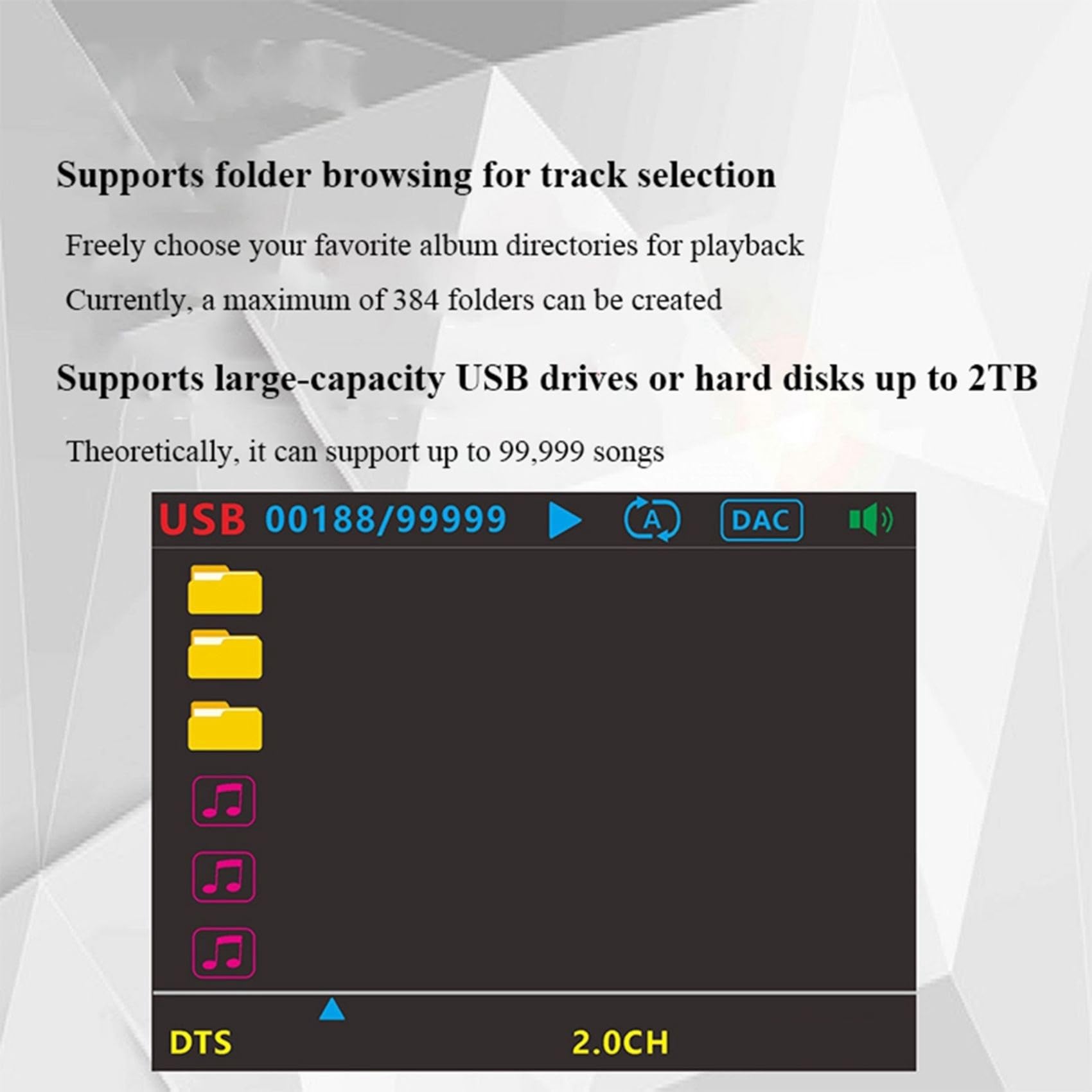 Lossless HiFi Digital Audio Decoder Player Bluetooth ES9038Q2M Professional Music Turntable DTS Decoding EU Plug
