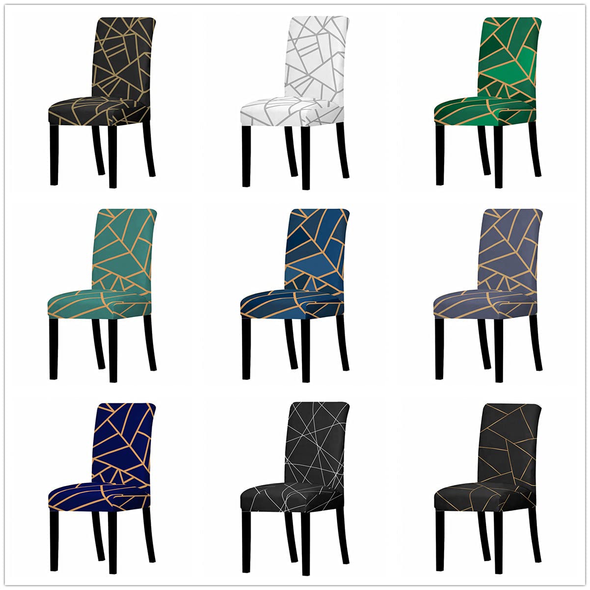 Housse de Chaise Extensible, Treer Géométrie Imprimé Couverture de Chaise Housse de Salle à Manger pour Banquet Hotel Mariage Décor- Haut Dossier Stretch Universel (Géométrie,10 pièces)