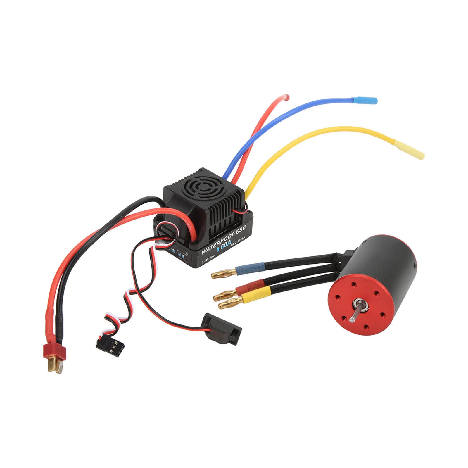 Motor sin escobillas de 2300 KV con controlador electrónico de velocidad (ESC) de 60 A, ESC sin escobillas impermeable para coches RC a escala 1/8 y 1/10, conjunto de alta