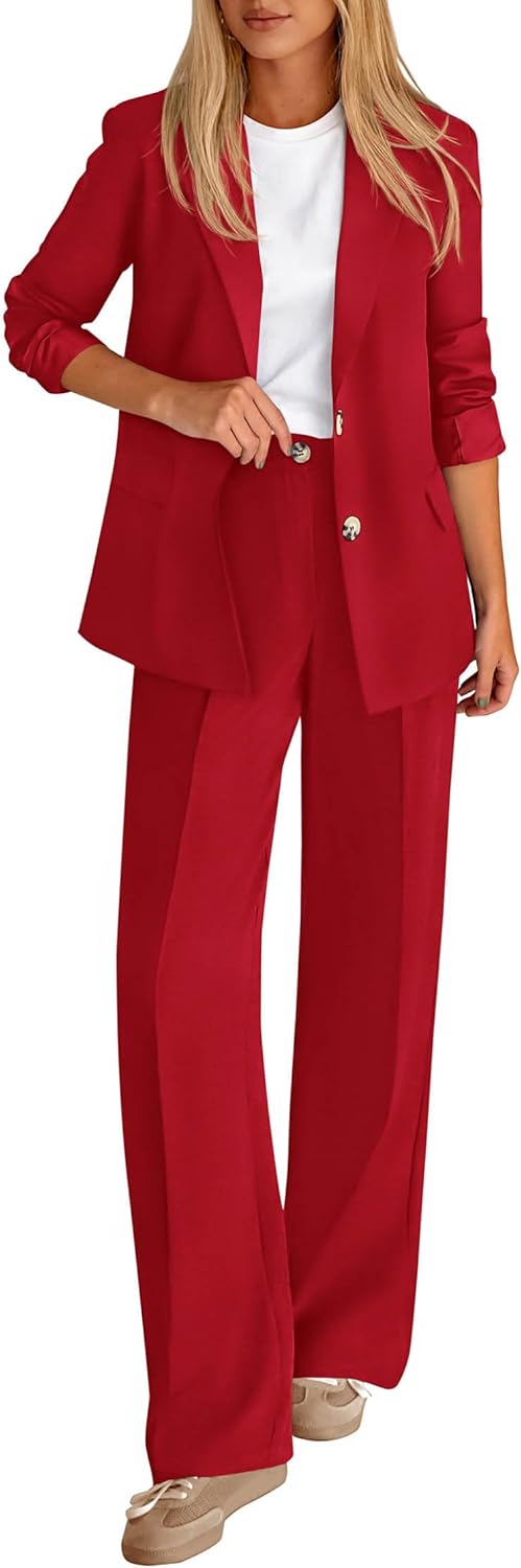 KIRUNDO Womens Suits 2 Piece Set Business Casual Blazer Jacket Wide Leg Dress Pants Suits Professional Work Office Outfits