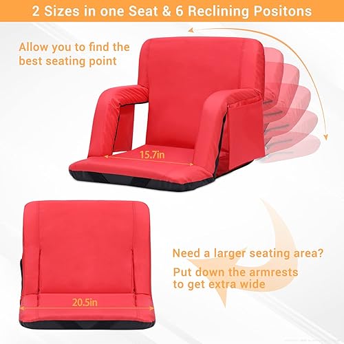 Miniatura 3 de Sportneer - Paquete de 2 asientos para gradas de estadio, con respaldo, soporte para espalda, cojín ancho acolchado y reposabrazos para eventos